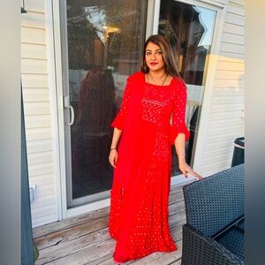 Heavy work long kurta, sharara and dupatta